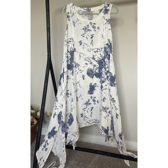Dresses & Skirts - The Paper Lace Dress Size M Midi Cotton White Blue Floral Cottage Core lagenlook